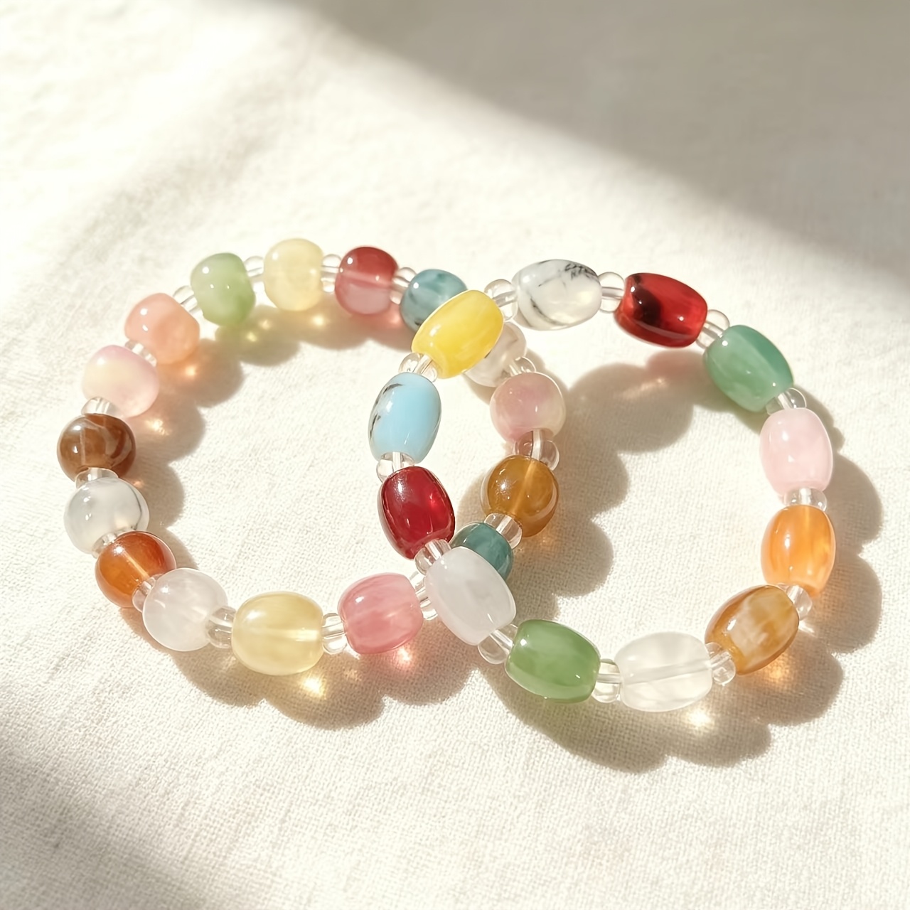 Multi-Color Texture Mixed Elastic Bracelet, Imitation Agate